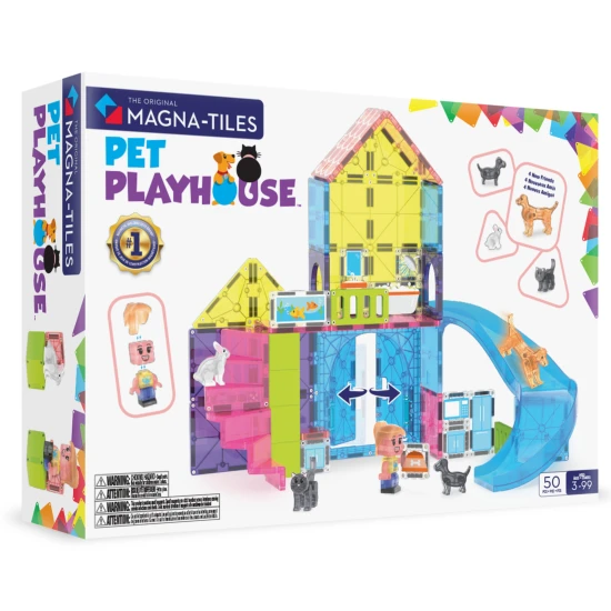 MAGNA-TILES Tier-Spielhaus Magnet-Bausatz – Kinderhaus für Tiere mit Rutsche, Figuren und Zubehör