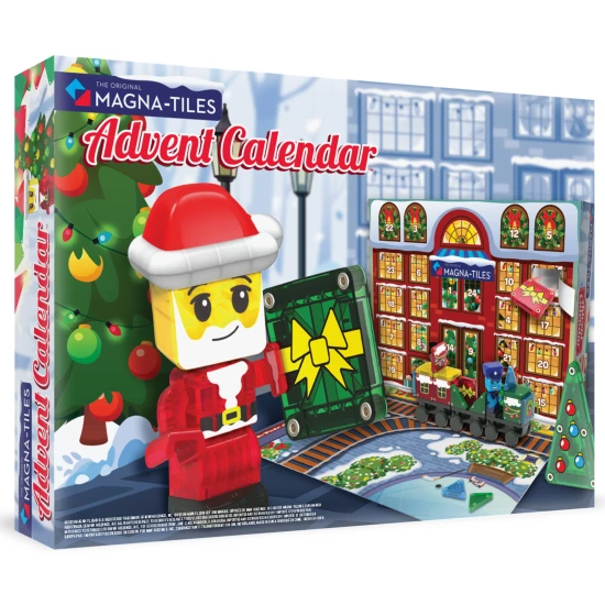 MAGNA-TILES Adventskalender – 34 Teile mit weihnachtlichen Motiven, Figuren und Mikro-Chassis
