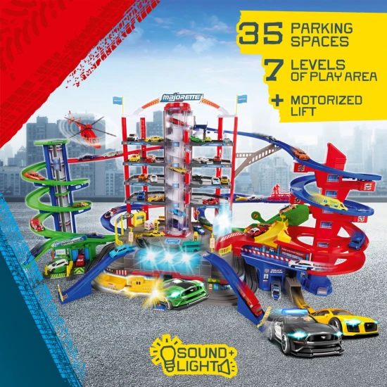 Super City Garage mit 6 Fahrzeugen und Zug – Majorette MJ2009001