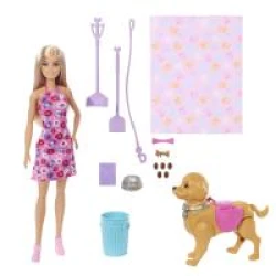 Barbie Puppe mit Hündchen beim Spaziergang