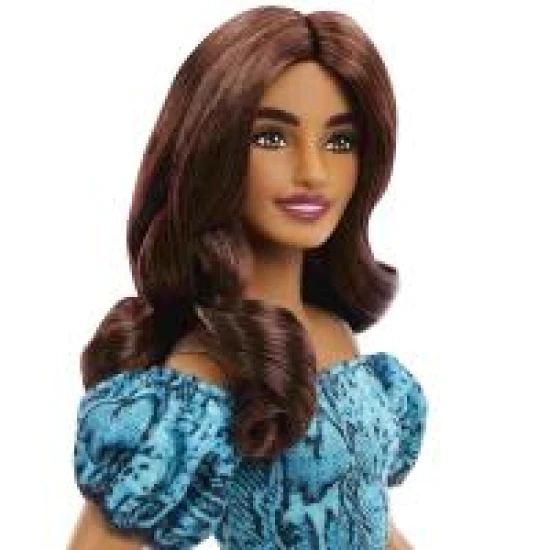 Mattel Barbie Fashionistas Modepuppe in Top und Rock mit petrolfarbenem Print 25JJN63