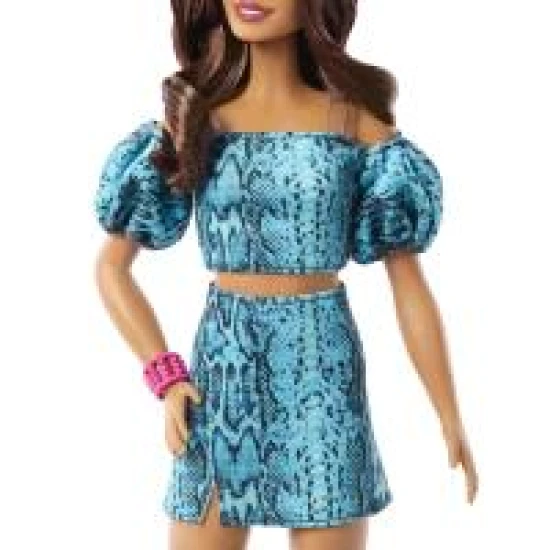 Mattel Barbie Fashionistas Modepuppe in Top und Rock mit petrolfarbenem Print 25JJN63