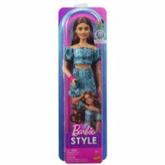 Mattel Barbie Fashionistas Modepuppe in Top und Rock mit petrolfarbenem Print 25JJN63