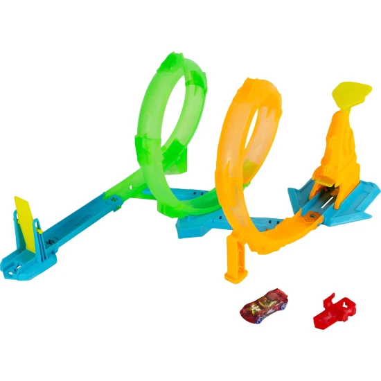 Hot Wheels Neon Speeder Doppel Loop Rennbahn Mattel Hot Wheels Neon Speeder Doppel Loop Rennbahn 25JMG49