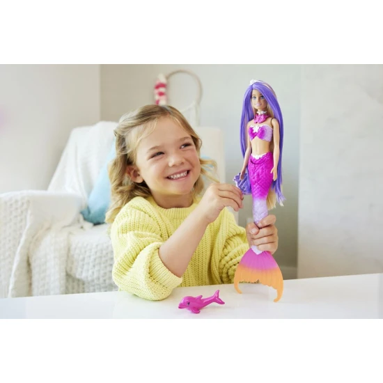 Barbie Meerjungfrau aus dem Film Barbie und das magische Talent mit Farbwechsel-Schwanz, langem Haar, Styling-Accessoires und Ozean-Tierchen – Spielzeug für Kinder ab 3 Jahren.