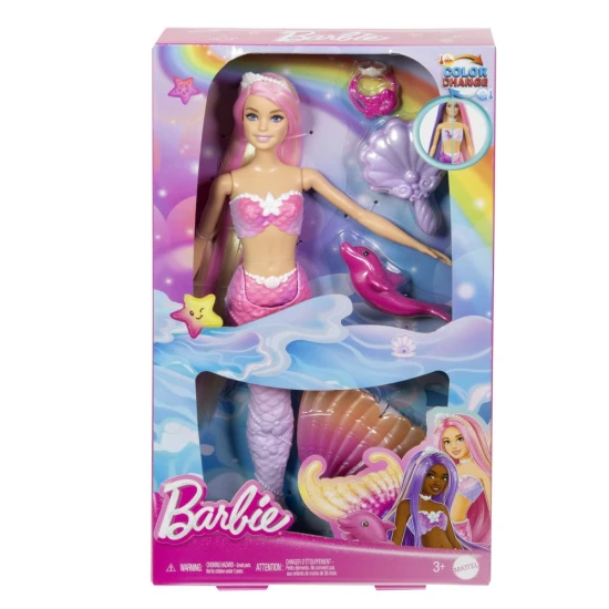 Barbie Meerjungfrau aus dem Film Barbie und das magische Talent mit Farbwechsel-Schwanz, langem Haar, Styling-Accessoires und Ozean-Tierchen – Spielzeug für Kinder ab 3 Jahren.