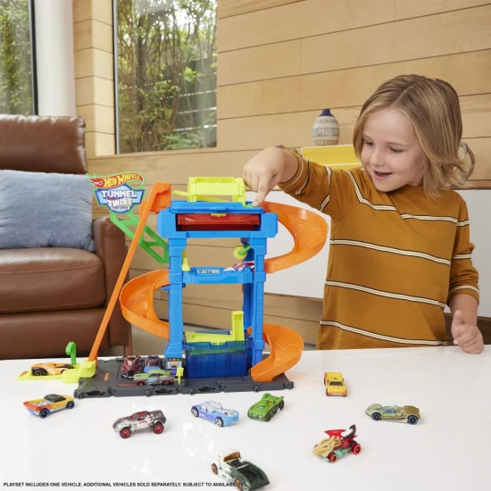 Hot Wheels City Color Shifters Autowaschanlage mit drehbarem Tunnel und Farbwechsel