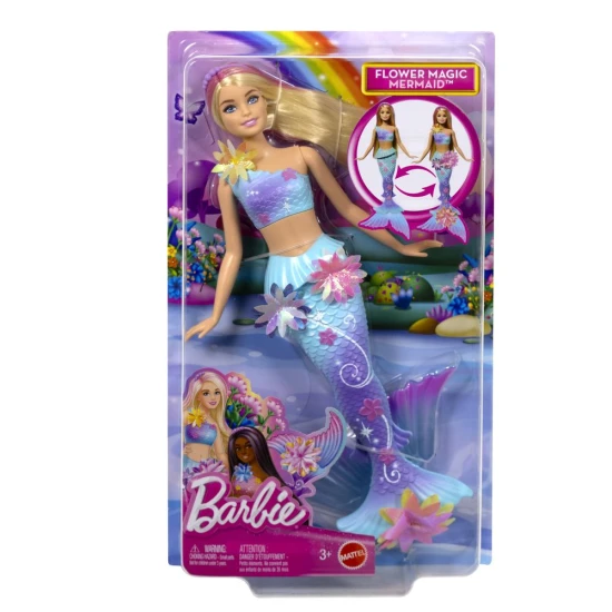Barbie Meerjungfrau mit Regenbogen-Flossen, magisch blühenden Blumen und Perlen-Stirnband – Spielzeug für Kinder ab 3 Jahren.