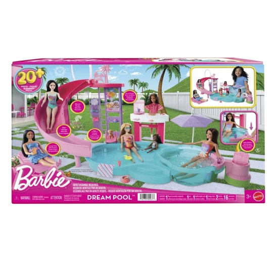 Barbie Traum-Pool mit Rutsche, Whirlpool und Snackbar – Spielzeug für Kinder ab 3 Jahren, ideal für Wasserspaß und Poolpartys.