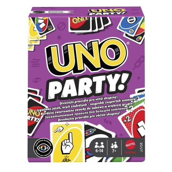 UNO Party – Spezielle UNO Edition für größere Gruppen von Spielern mit 168 Karten, neuen Regeln und unterhaltsamen interaktiven Elementen