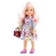Realistische Rosa-Puppe 32 cm mit langen rosa Haaren, grünen Augen und geblümtem Kleid von Paolo Reino.
