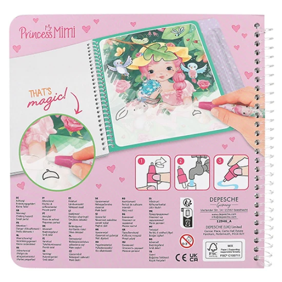 Princess Mimi Zauber-Malbuch mit Wasser mit 5 Seiten und befüllbarem Stift