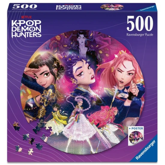 Ravensburger Rundes Puzzle K-POP Demon Hunters 500 Teile – rundes Puzzle mit K-Pop Demon Hunters Motiv, Durchmesser 52 cm