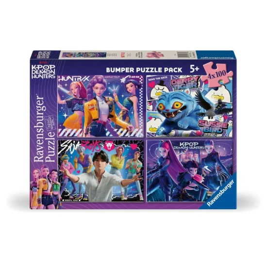 Ravensburger Puzzle K-POP Demon Hunters 4×100 Teile – Set mit vier Puzzles mit Szenen aus dem K-Pop Demon Hunters Netflix-Film
