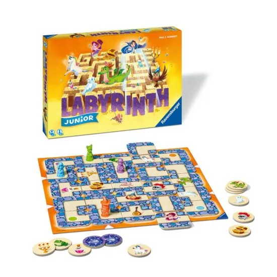 Labyrinth Junior Relaunch-Spiel mit verschiebbaren Korridoren und Wänden.