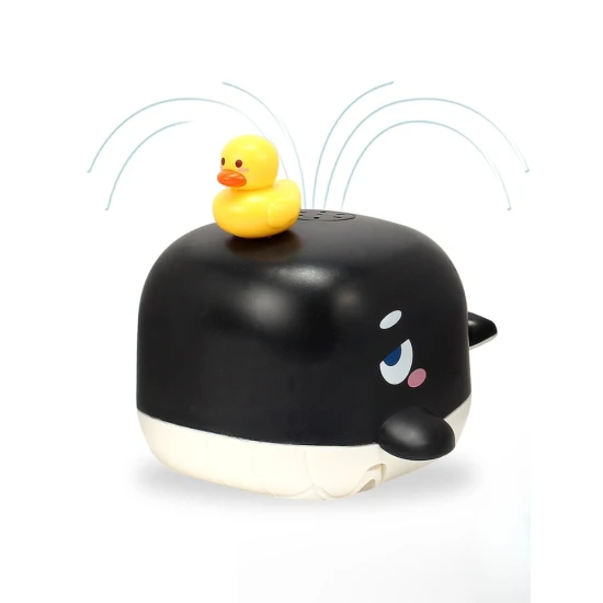 Wasserspiel mit schwarzem Wal – Wasserfontäne mit Ente
