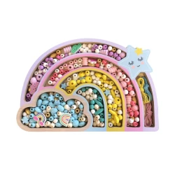 Pastellfarbene Holzperlen – Regenbogen, 400 Stück