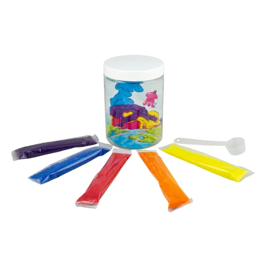 Hydrophober Sand 5er-Set Farben mit Aquarium