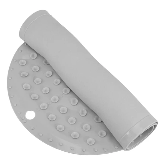 Rutschfeste graue Badematte mit Saugnäpfen für Sicherheit und Komfort beim Baden.