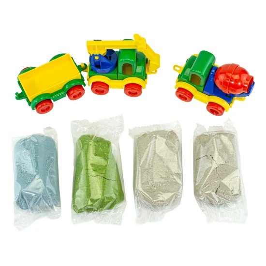 TUBAN Set Dynamischer Sand und Fluffy Sand Baustelle mit Wader Fahrzeugen
