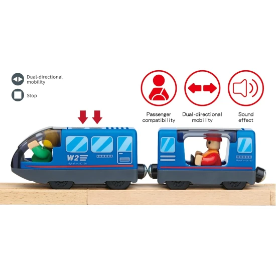 XXL-Holzeisenbahn für Kinder mit Feuerwehr- und Personenzug-Motiv