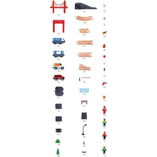 XXL-Holzeisenbahn für Kinder mit Feuerwehr- und Personenzug-Motiv