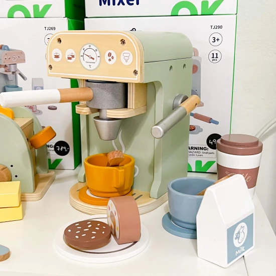 Holzkaffeemaschine für Kinder Pastell