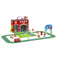 Feuerwehrstation Spielset im Koffer - 18-teiliges Bahnset für Kinder