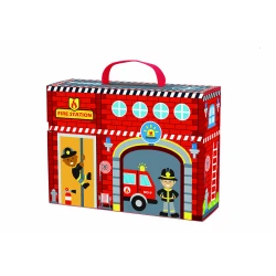 Feuerwehrstation Spielset im Koffer - 18-teiliges Bahnset für Kinder