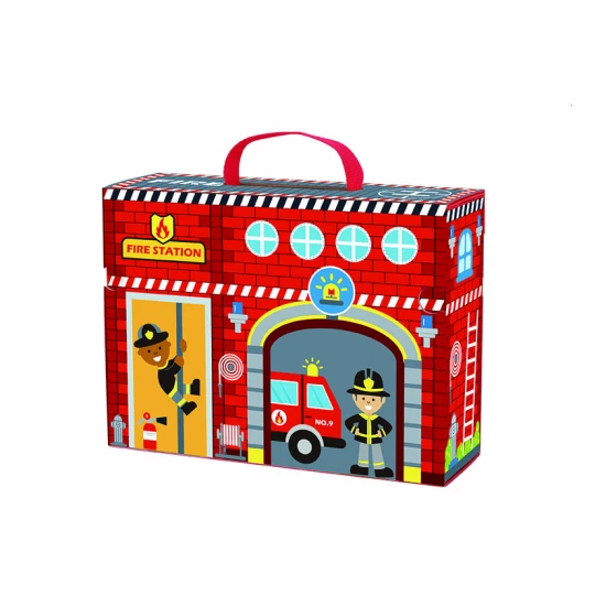 Feuerwehrwache mit Gleisen im Koffer 18-tlg