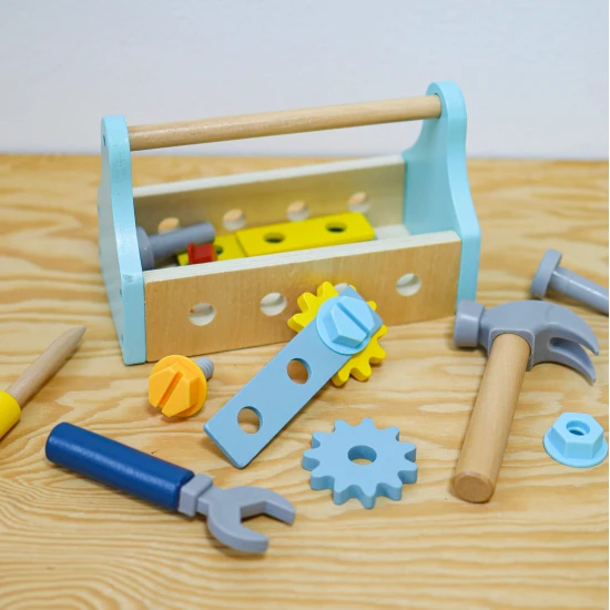Holzwerkzeuge für Kinder in einer tragbaren Box Tooky Toy