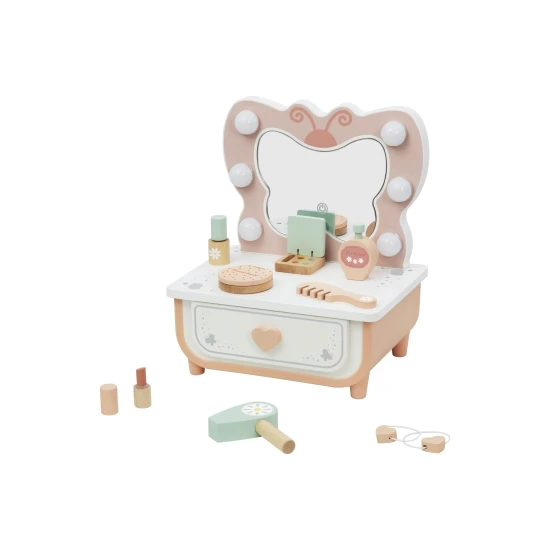 Tooky Toy Holzschminktisch – Kindertisch mit Spiegel und Accessoires