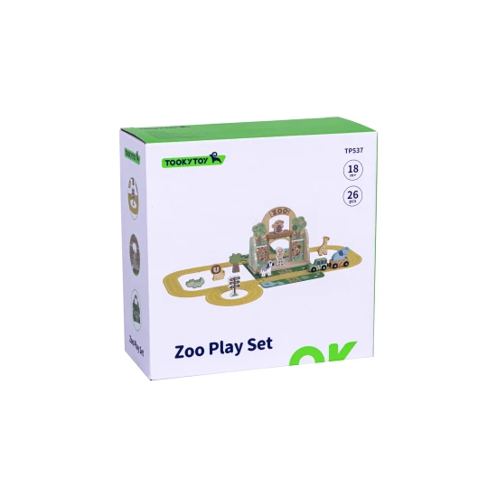 Zoo-Set im Koffer mit Schiene – Reisespielzeug aus Holz mit Tieren, Autos und Zubehör