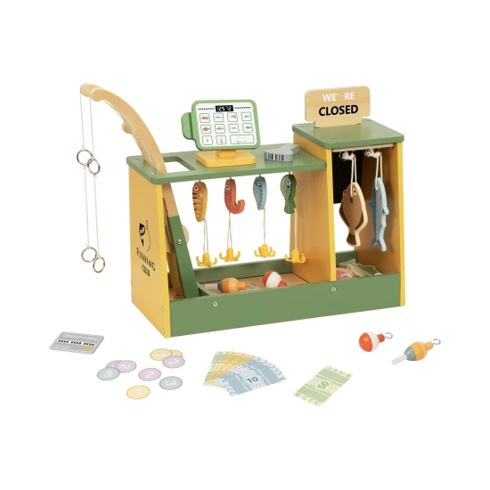 Tooky Toy Angelgeschäft – Holzset mit Angelrute, Fischen und Zubehör für Kinder