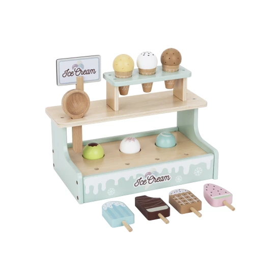 Eisstand mit Eis am Stiel und Kugeln Eis für Kinder