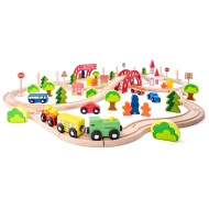 Holzeisenbahn mit Brücke und Haltestelle