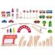Holzeisenbahn mit Brücke und Haltestelle Holzeisenbahn mit Brücke und Haltestelle – Woody 102193062