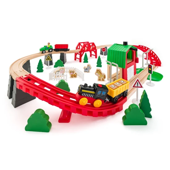 Holzeisenbahn Bauernhof 60 Teile Holzeisenbahn Bauernhof 60 Teile – Woody 102193077
