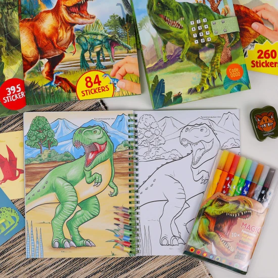 Dino World Malbuch mit Buntstiften Dinosaurier Depesche