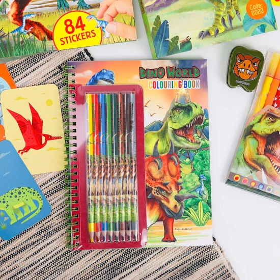 Dino World Malbuch mit Buntstiften Dinosaurier Depesche