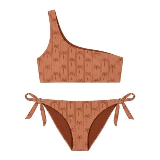 Damen-One-Shoulder-Bikini mit UPF 50+ Palm Tree