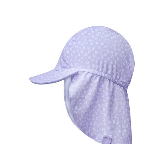 Der praktische Sommerhut mit Nackenschutz von Swim Essentials mit leopardenlila Muster schützt Kinder vor UV-Strahlung.