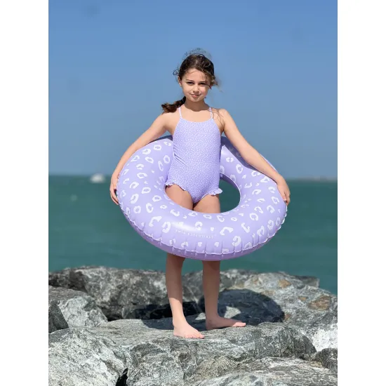 Badeanzug mit LSF 50+ Lila Leopard von Swim Essentials