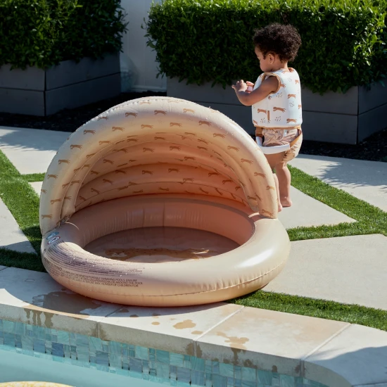 Aufblasbares Kinderbecken mit Baldachin Brown Leopard – ein braunes Becken mit Leopardenmuster.