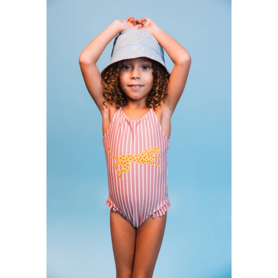 Wendehut für Kinder mit LSF 50+ – Blumenmuster auf der einen Seite, einfarbiges Design auf der anderen. Breite Krempe für Sonnenschutz.