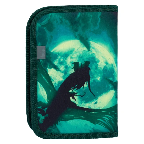 Einstöckiges Schulmäppchen mit Drachenmotiv, praktischen Schlaufen und einem Fach für Kleinteile.