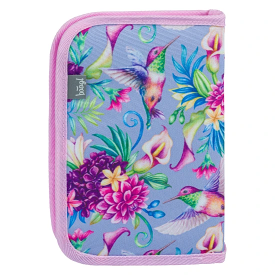 Einstöckiges Schulmäppchen mit Kolibri-Motiv, mit praktischen Schlaufen und einem Fach für Kleinteile.