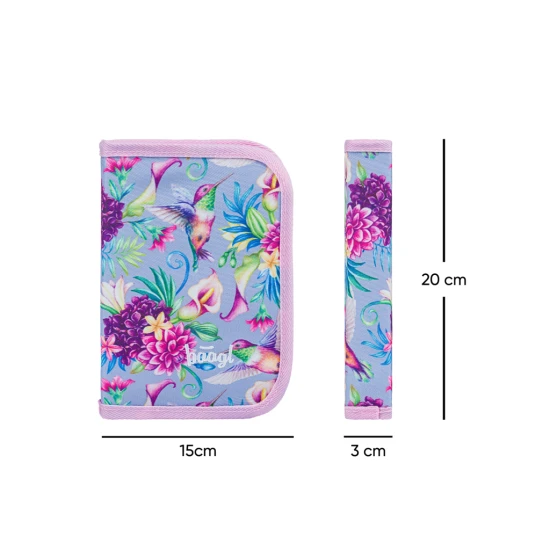 Einstöckiges Schulmäppchen mit Kolibri-Motiv, mit praktischen Schlaufen und einem Fach für Kleinteile.