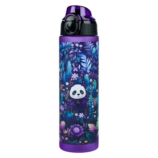Tritanflasche Jungle Panda 700 ml mit verschließbarem Deckel und Schlaufe.