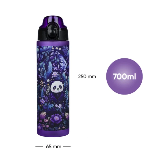 Tritanflasche Jungle Panda 700 ml mit verschließbarem Deckel und Schlaufe.